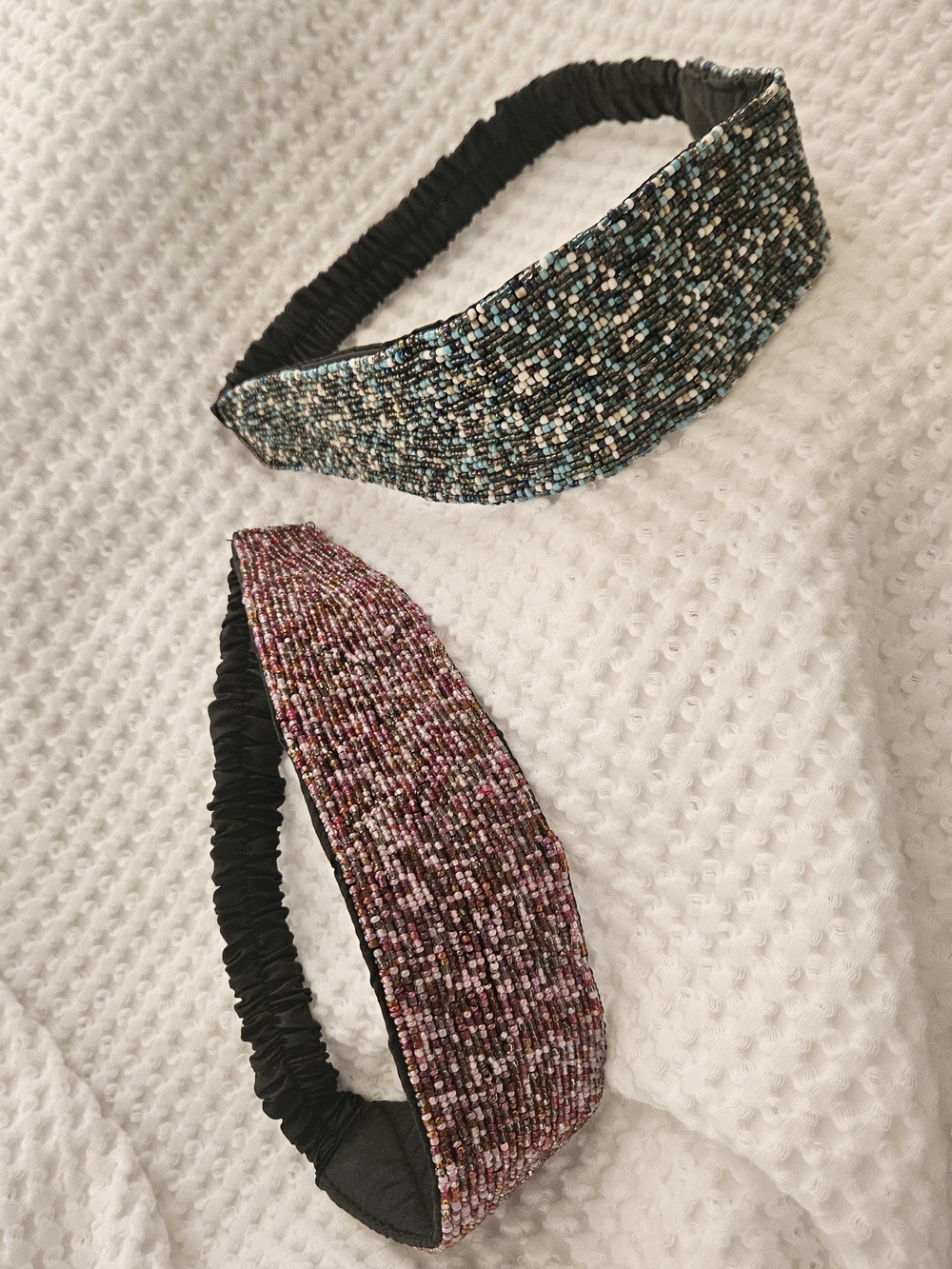 Beaded Wide Headbands - Pink and Teal